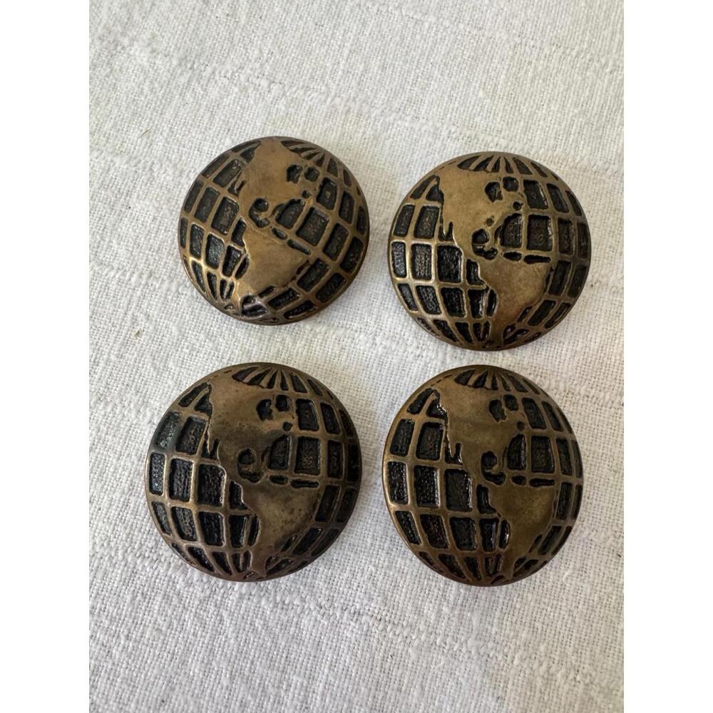 4 Vintage Globe Buttons North/South America Metal Map Picture Style  1.75”